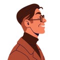 Business person portrait side view. Adult man with glasses, stylish haircut rejoice. Teacher avatar, user profile with