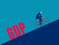 Business person pulling GDP with bicycle. Business vector illustration