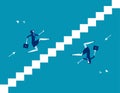 Business person running up and down stairs. Concept business vector illustration