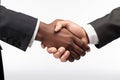 Business person shaking hands after interview on white background, hiring image for startups