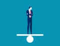 Business person trying to get balance on board standing. Business challenge vector concept