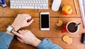 Business person working at office desk wearing smart watch Royalty Free Stock Photo