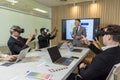 Business persons with virtual reality headsets in meeting room at the office. businessperson brainstorming on a virtual 3d vr gogg