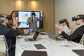 Business persons with virtual reality headsets in meeting room at the office. businessperson brainstorming on a virtual 3d vr gogg