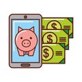 Business piggy bank money banknote smartphone