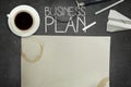 Business plan concept on black blackboard with Royalty Free Stock Photo