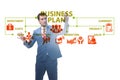 Business plan concept with businessman pressing button Royalty Free Stock Photo