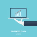Business plan concept. Growth chart for successful mission. Targets and goals on computer presentation.