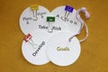 Business plan concept on white paper label with smiling binder clips and positive motivational words.