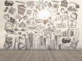 A business plan drawn on a wall. 3d render
