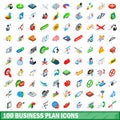 100 business plan icons set, isometric 3d style Royalty Free Stock Photo