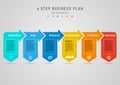 Business plan simple 6 step infographic template to success. multicolored squares