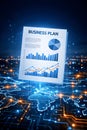 Business Plan Report With Growth Charts And Analytics Over Digital World Map Royalty Free Stock Photo