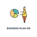 business plan or result presentation icon, cute funny character holding financial pie chart, analytics, statistics or financial Royalty Free Stock Photo