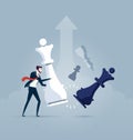 Business plan and strategy concept - Businessman moving giant chess piece against another chess piece