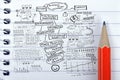 Business plan text on notepad and pencil Royalty Free Stock Photo