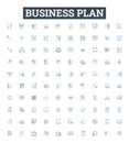 Business plan vector line icons set. Business, Plan, Strategy, Financing, Proposal, Start-up, Objectives illustration Royalty Free Stock Photo