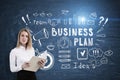 Business plan and a woman with notebook Royalty Free Stock Photo