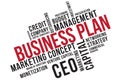 Business plan word cloud collage, business concept background. Venture capital