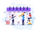 Business planning concept, People filling out the work schedule on a giant calendar flat vector illustration Royalty Free Stock Photo