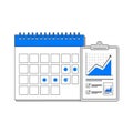 Business Planning and Data Analytics Illustration with Calendar, Progress Growth Chart, and Checklist on Clipboard Royalty Free Stock Photo