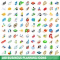 100 business planning icons set, isometric style