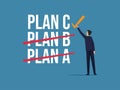 Business plans strategy changing concept, businessman checking list plan C vector illustration