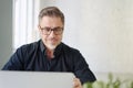 Business portrait - Businessman sitting at desk in office. Royalty Free Stock Photo