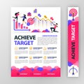 Business poster about achieving and planning company targets with flat cartoon illustration. flyer business pamphlet brochure maga