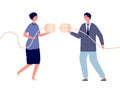 Business power connection. Electricity powering, woman cooperation with man. Cable plug connect, intersexual partnership