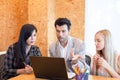 Business present working team. Business colleagues talking about plan or new project. having using laptop during a meeting and Royalty Free Stock Photo