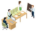 Business presentation in conference room. Isometric office scene Royalty Free Stock Photo