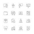 Business presentation icon. Learning managers classroom lecture conference training presentation class vector symbols