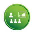 Business presentation icon. Team progress chart. Training process Vector. Green gradient sphere. Royalty Free Stock Photo