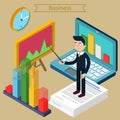 Business Presentation Isometric Concept with Businessman, Laptop