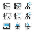 Business presentation, lecture, speech icons