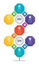 Business presentation with 7 options and 13 icons. Template of development tree or diagram. Info graphic of technology or