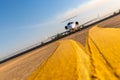 Business private jet airplane on airfield. Ready for take-off. Business and power concept. unique perspective Royalty Free Stock Photo