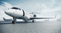 Business private jet airplane parked at airfield and ready for flight. Luxury tourism and business travel transportation