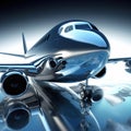 Business private jet on blue background. Created with generative Ai