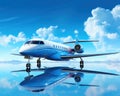 Business private jet on blue background.