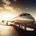 Business private jet on runway at sunset. Created with generative Ai Royalty Free Stock Photo