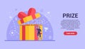 Business prize concept. Joyful vector flat businessman climbs the stairs for a gift that his business has prepared for a quarter. Royalty Free Stock Photo