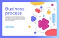 Business process abstract landing page design. Isometric geometric shapes, business innovation graphics 3d vector background Royalty Free Stock Photo