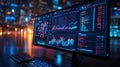Business process automation computer monitor displaying analyticssoftware in custom datvisualization style, symbolizing efficiency Royalty Free Stock Photo