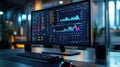 Business process automation computer monitor displaying analyticssoftware in custom datvisualization style, symbolizing efficiency Royalty Free Stock Photo