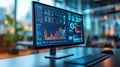 Business process automation computer monitor displaying analyticssoftware in custom datvisualization style, symbolizing efficiency Royalty Free Stock Photo