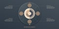 Business process chart infographics with 4 step circles. Round workflow graphic elements. Company flowchart presentation slide.