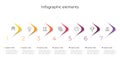 Business process chart infographics with 7 step options. Square corporate workflow graphic elements. Company flowchart