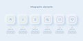 Business process chart infographics with 6 steps in neumorphism design. Square corporate workflow graphic elements. Company